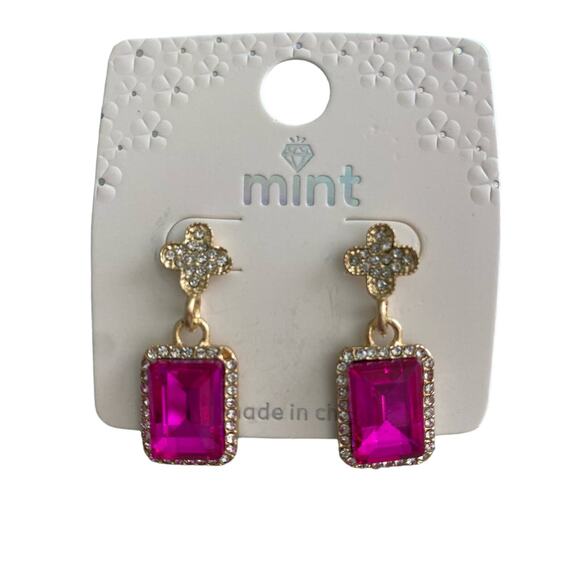 Mint Pink Rhinestone Earrings - Picture 1 of 2